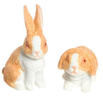 Dollhouse Miniature Rabbit Set Of 2, Orange